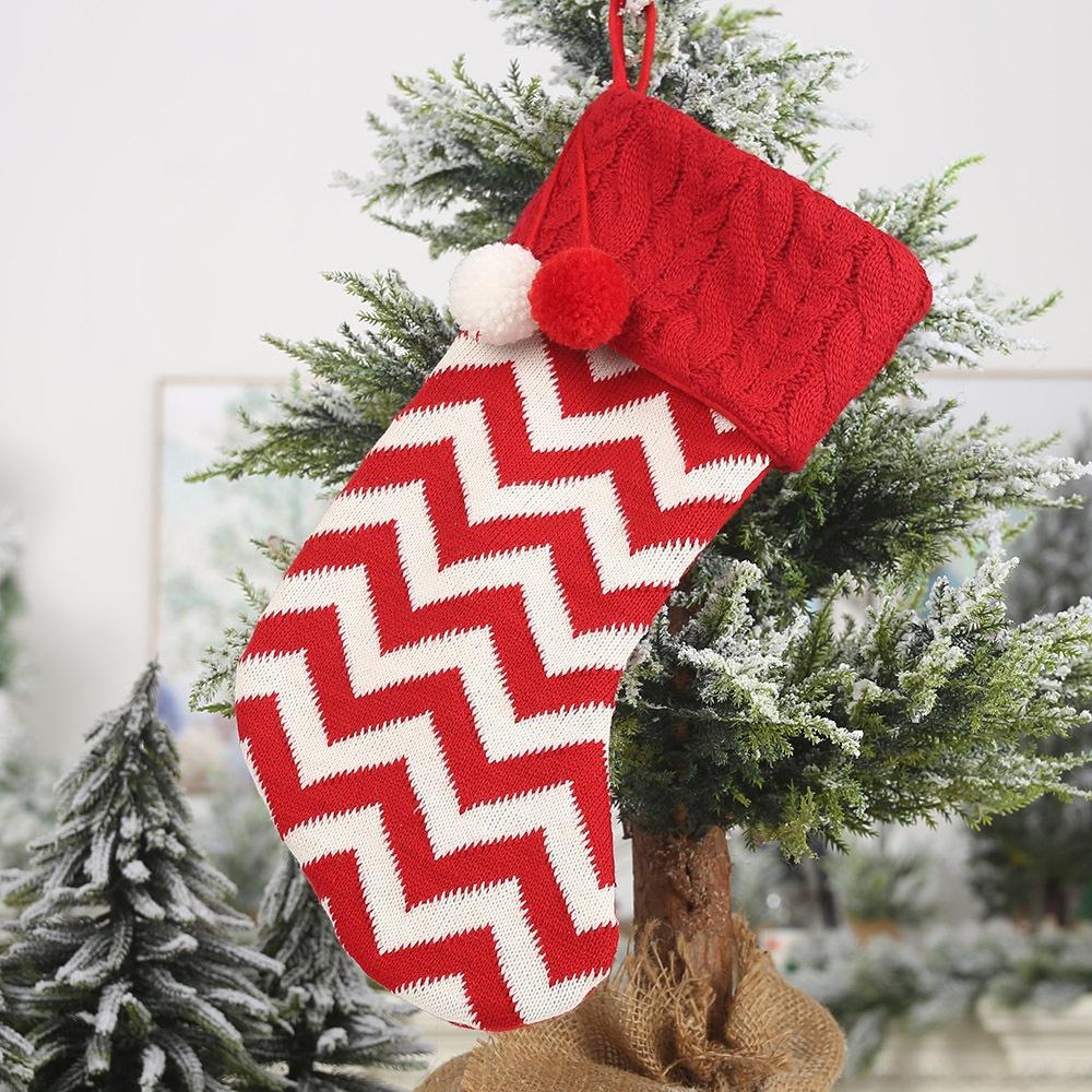 New Christmas Decorations Knitted Christmas Socks Wool Socks Red and White Elk Gift Bag Children's Gift Bag