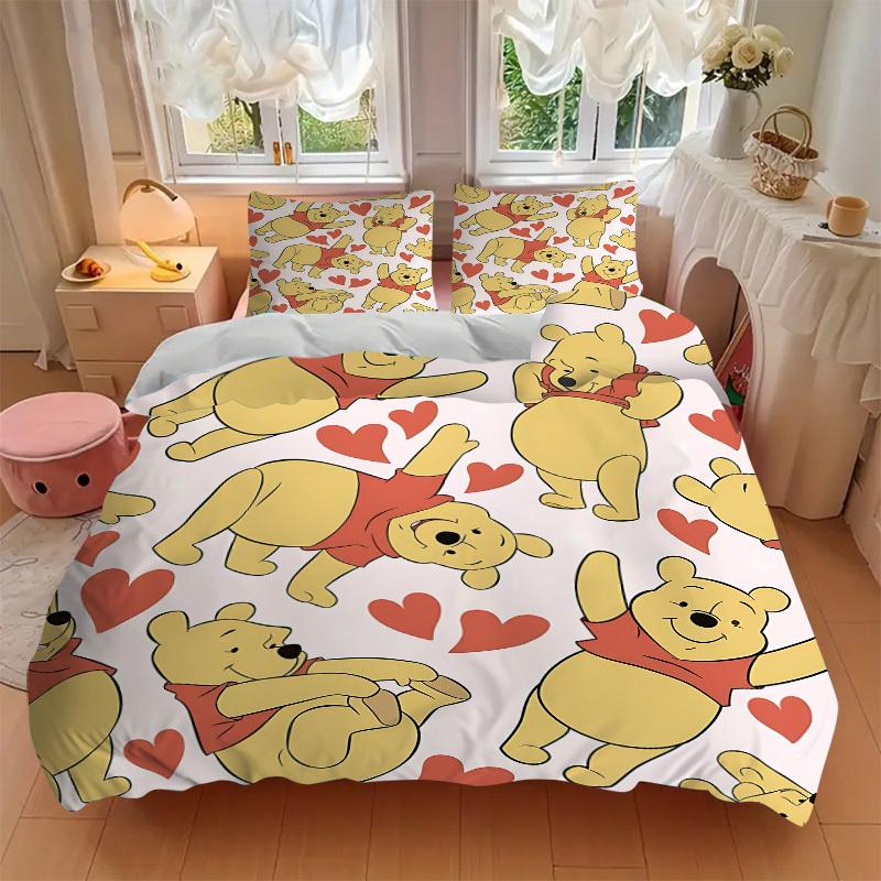 3-teiliges Set Pooh Herzen1 Stück Bettbezug+2 Stück Kissenbezug, ohne Füllung, bedruckte Bettwäsche, Ganzjahres-Schlafzimmer-Ausstattung028