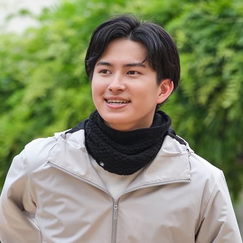 Phiten Neck Warmer, Black, Made with Far-Infrared Material "CeraWarm®," Double-Layered Construction for Warmth and Stretchy Comfort, Jacquard Knit Out