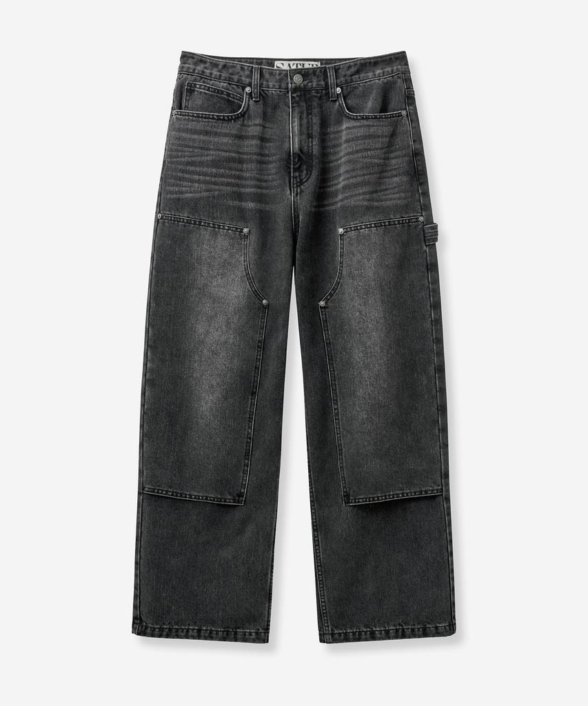 SATUR Double Knee Carpenter Denim Pants Black
