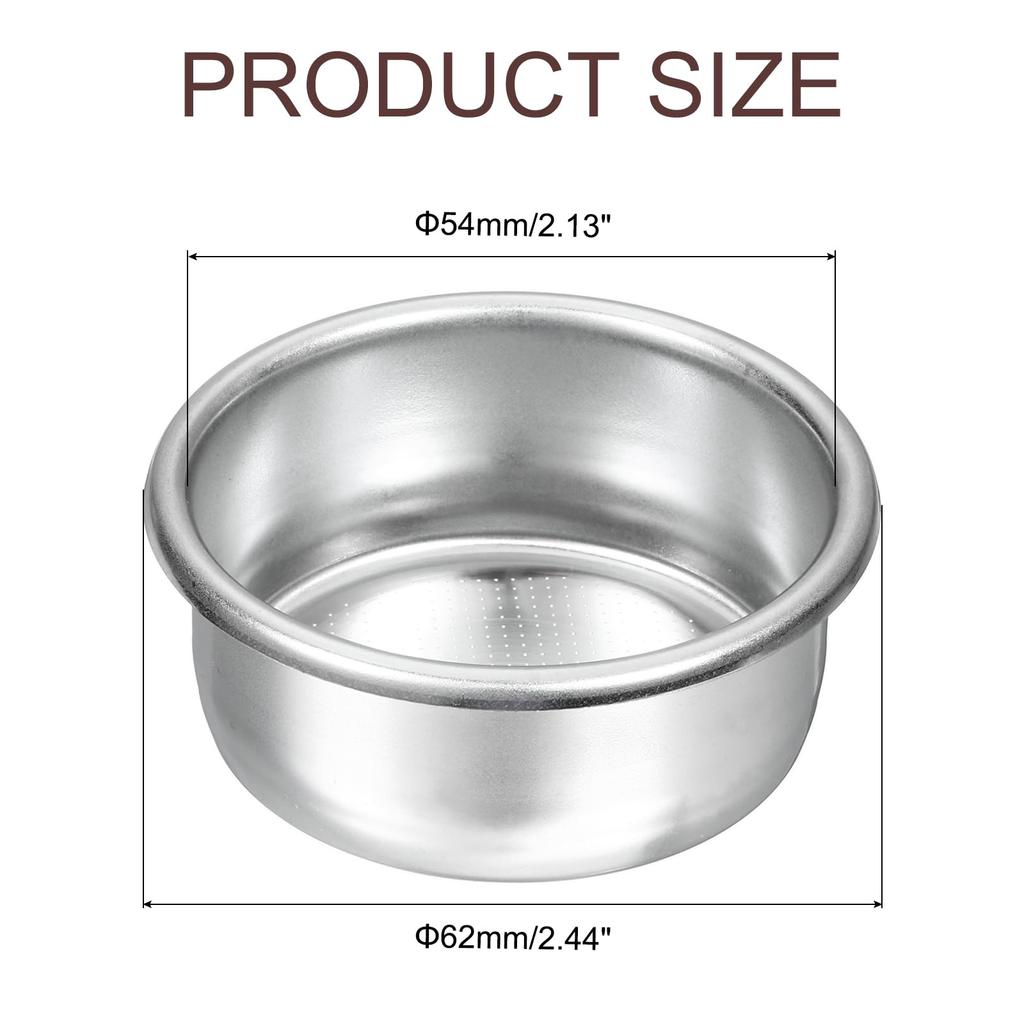 Uxcell 1pc 54mm Coffee Filter Basket, 2-Cup Stainless Steel Reusable Espresso Coffee Machine Bowl Basket Replacement
