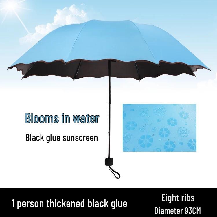 Women's Dual-Use Umbrella: Rain or Shine, Thickened, Three-Fold, with UV Protection and Customizable Logo Printing.