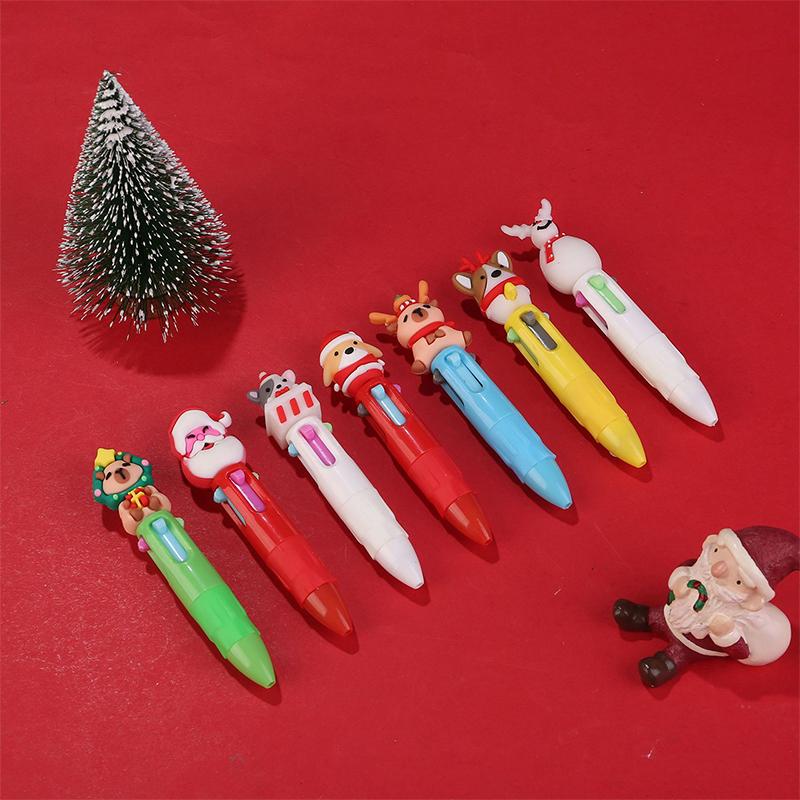 10 Adet Noel Dört Renkli Tükenmez Kalem Sevimli Geyik Noel Baba Mini Jel Kalem El Kitabı Kalemi Öğrenci Ödülü Hediye