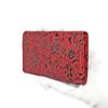 Indenya Business Card Case 2501-3041, Red Deer Leather with Black Lacquer, Floral Arabesque Pattern 2501-03-041