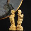 Golden Boy and Jade Girl Wooden Ornament Chinese Style Solid Wood Carved Ornaments Wooden Carving Crafts Home Decorations