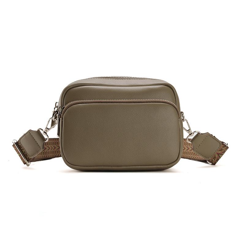 Новая Винтажная Круглая Сумка - Широкий Ремень Двойная Молния Сумка-Кроссбоди Ретро Сумка на Плечо для Телефона для Женщин Минималистичный Повседневный Стиль хаки