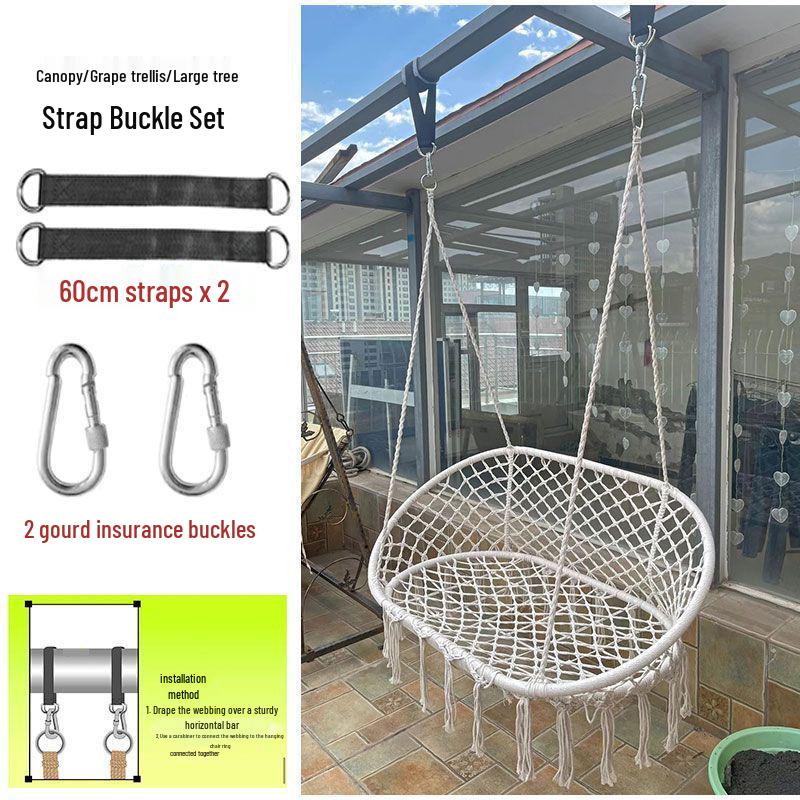 Nordic Indoor Outdoor Double Hanging Chair Swing with Tassel Cradle - Cotton and Linen Hammock for Homestay or Balcony.