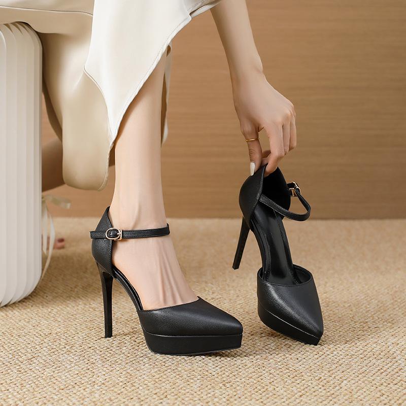 

721-3 Black Patent Leather 12cm Stiletto Heels, Pointed Toe, Waterproof Platform, Fashionable Nightclub/Work Shoes for Women. 36