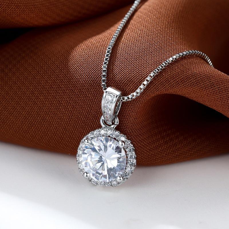 Hot Sale Carat White Diamond Round Necklace Simple Moissanite Microinlaid Zircon Clavicle Chain