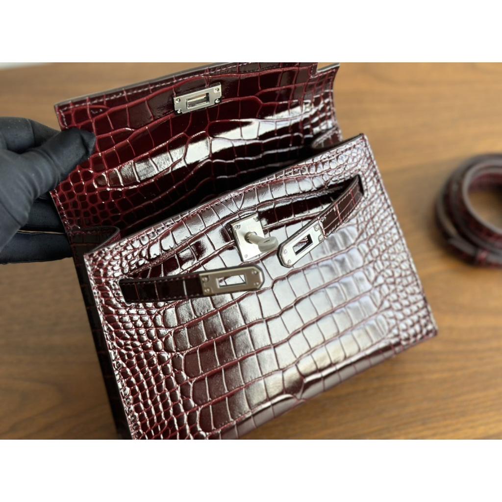 Kazilan 22cm Kelli generation crocodile pattern first layer cowhide handbag fashionable versatile single shoulder messenger women's bag