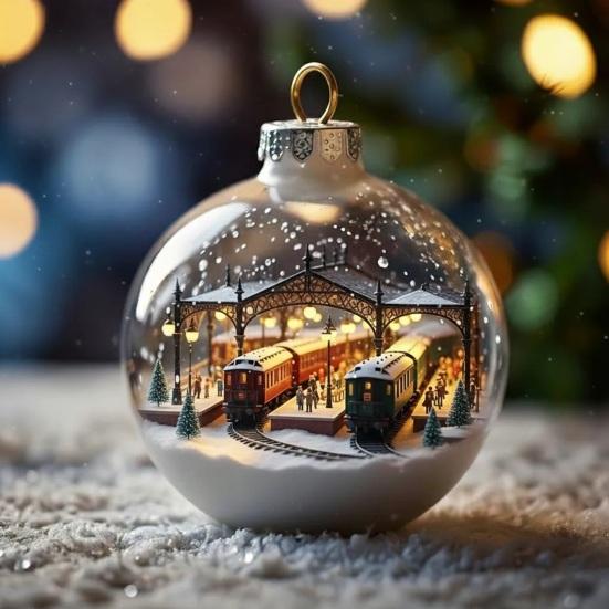 Juleanheng Scenekule Festlig Atmosfære Dekorasjon med Hus Inni Dekorativt Ornament