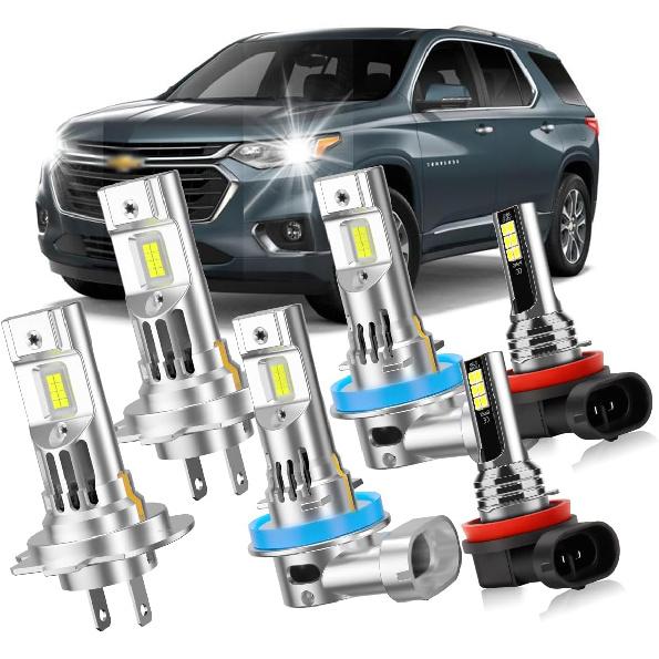 

Light Bulb Set for Chevy Traverse 2013-2018, H7 High Beam, H11 Low Beam and H11 Fog Light Combo Pack, 6500K White, Built-in Fan, 6-Piece