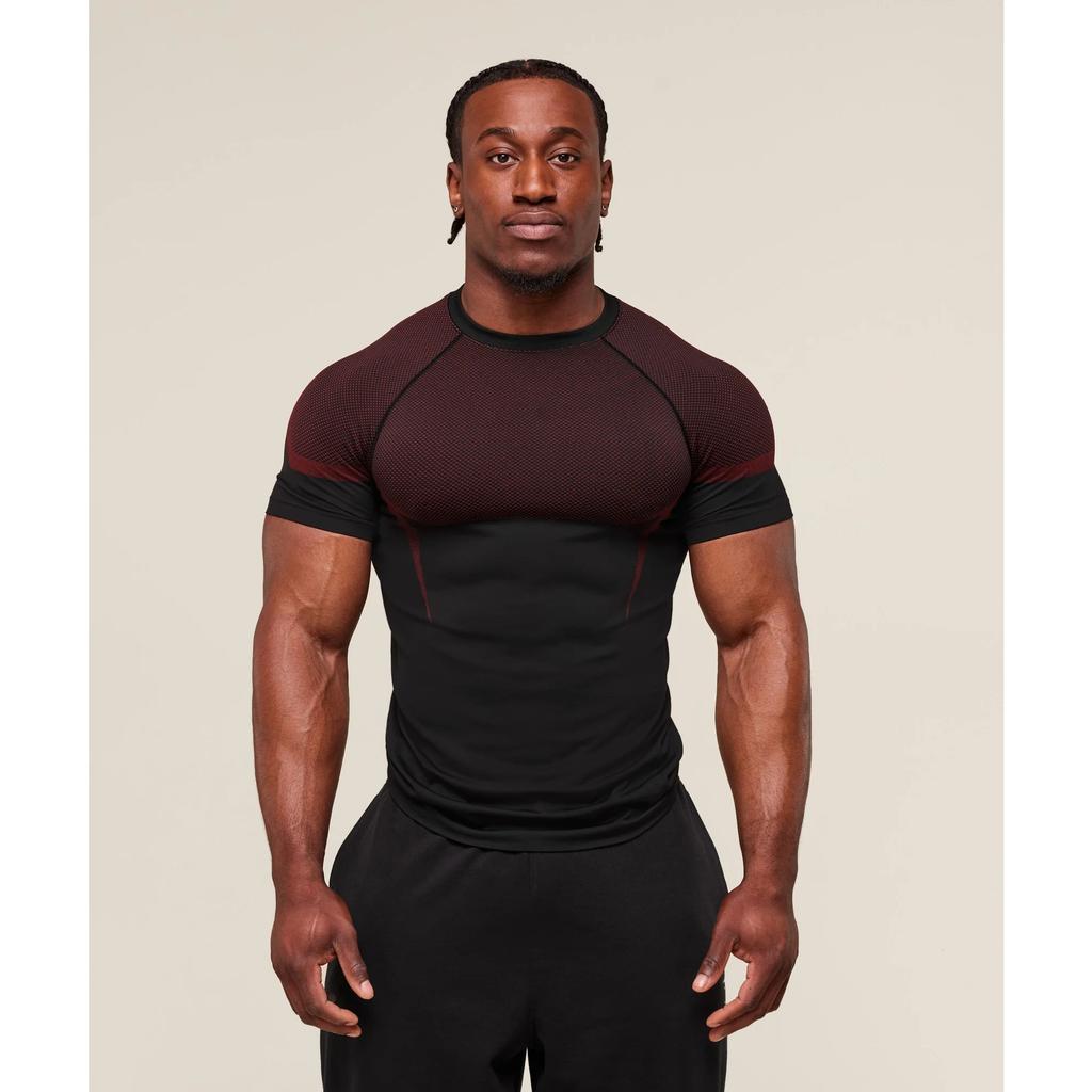 QICED Fitness Men's Running Quick-drying Breathable Tight-fitting Short-sleeved T-shirt Men's Muscle Shark