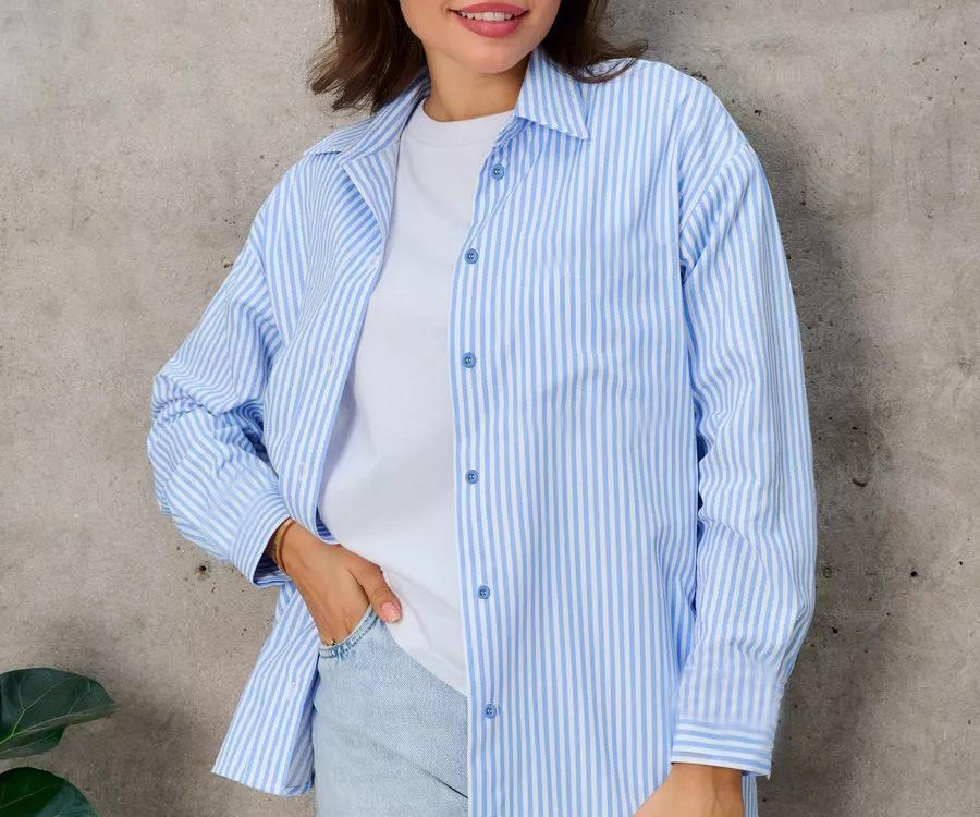 European and American women s clothing loose pure cotton striped women s clothing shirt work shirt casual long-sleeved shirt S