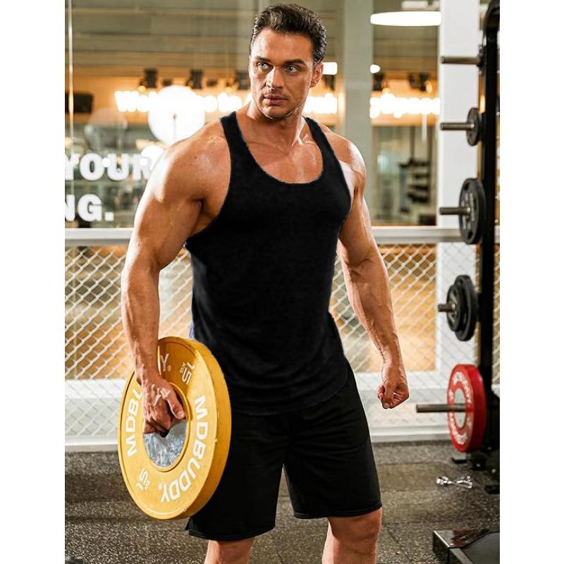 Mens Solid Color U Neck Sleeveless Gym Tank Top S