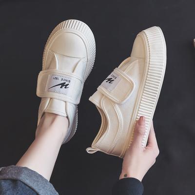 Frühlings dicksöhlige Schnallen-Canvas-Schuhe Damen Klettverschluss Studenten Keks-Schuhe Lazy Retro Klassisch Vielseitige Kleine Weiße Schuhe