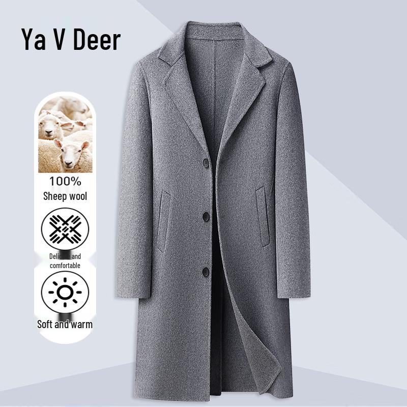 Yalu Men's 100% Merino Wool Double-Sided Overcoat