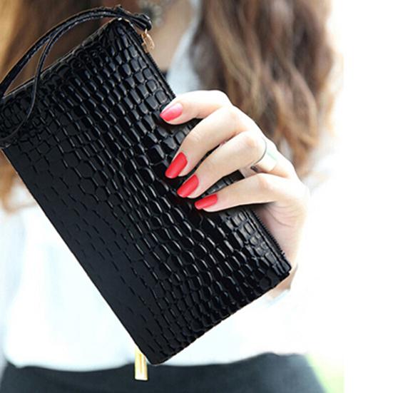 Women Purse Zipper Closure Portable Faux Leather Solid