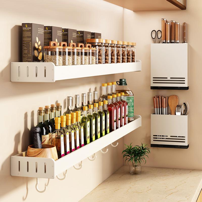 White No-Drill Wall-Mounted Kitchen Spice Rack
