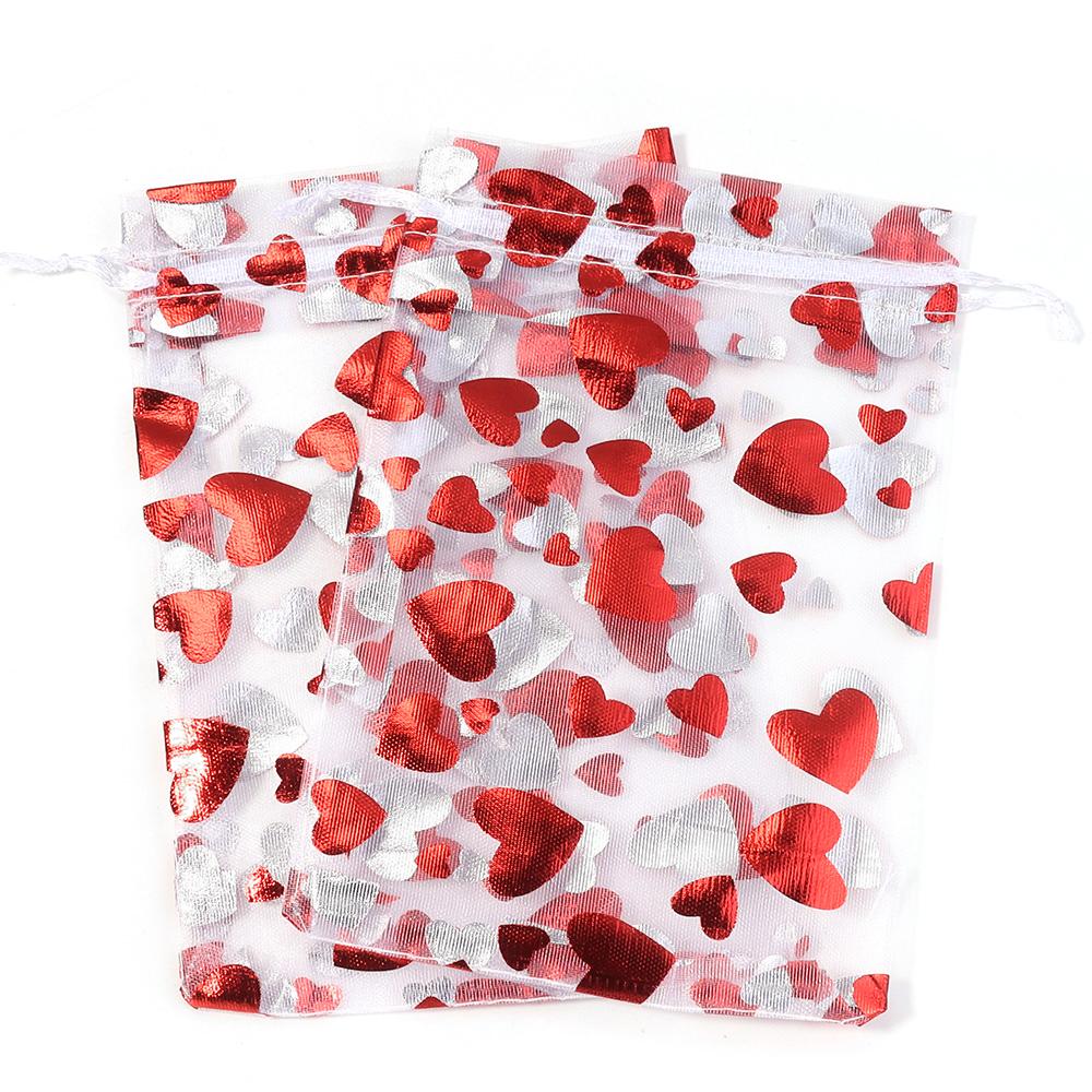 10 Stück/Los 9x12cm Rote Herz Organza Beutel Geschenk Schmuck Verpackung Aufbewahrungsbeutel Für Hochzeit Weihnachten Süßigkeiten Geschenk Kordelzug Beutel