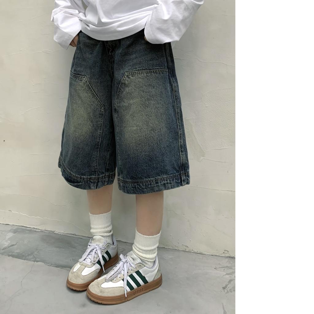 Retro Washed Niche Denim Shorts für Damen und Herren Gerade, weit geschnittene Distressed-Casual-Shorts für Damen