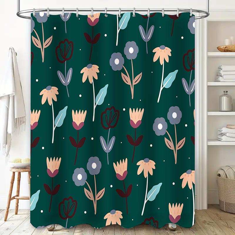 Green Floral Shower Curtain with Bath Rug Set for Bathroom Decorations Waterproof Fabric for Kids and Adults (Size: 180x240cm)