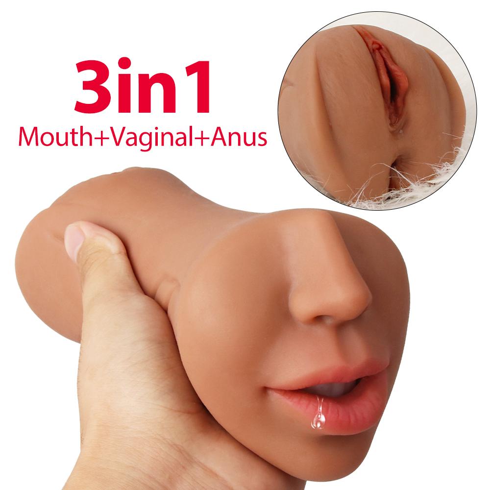 3 IN 1 Vaginal Anus Male Masturbator Oral Sex Real Deep Throat Masturbation Aircraft Cup Blowjob Pocket Pussy Sexy Toys for Men