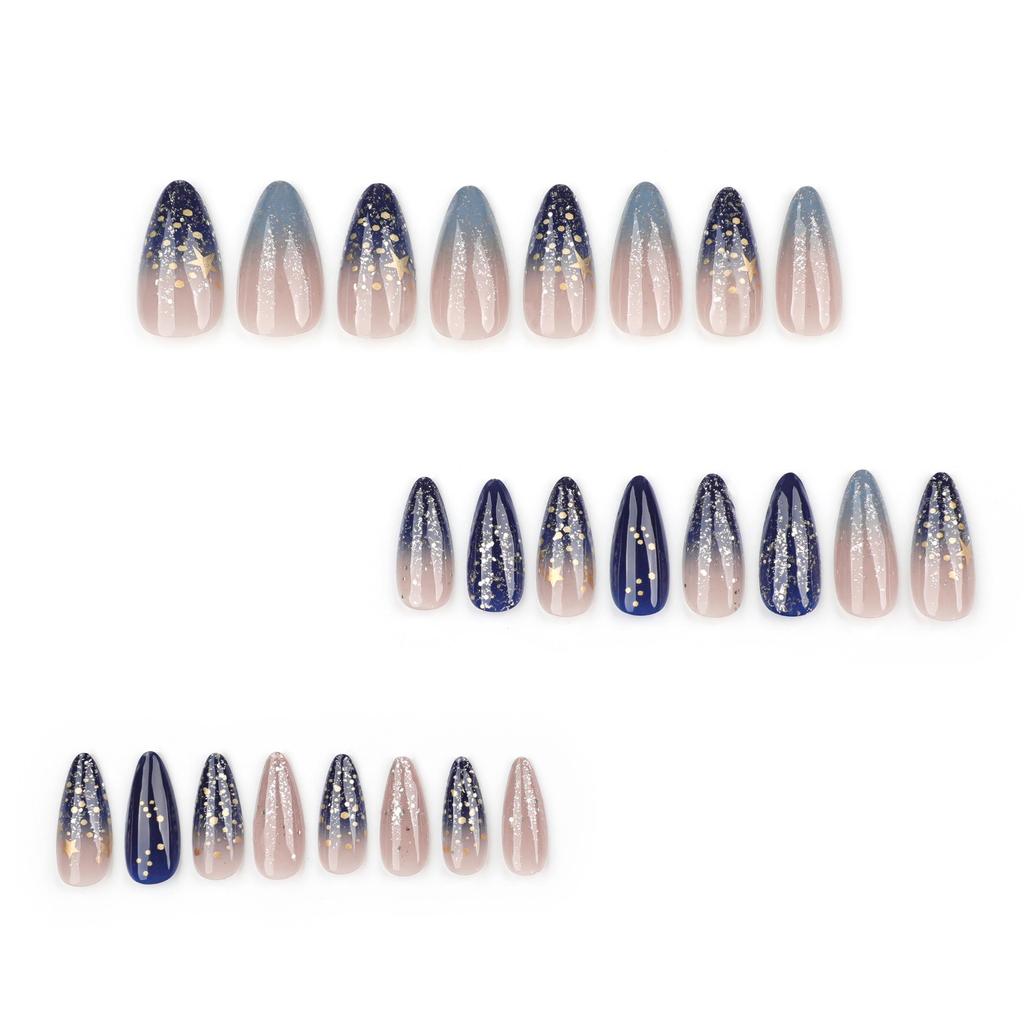 Short Spicy Star Almond Glitter Gradient False Nails