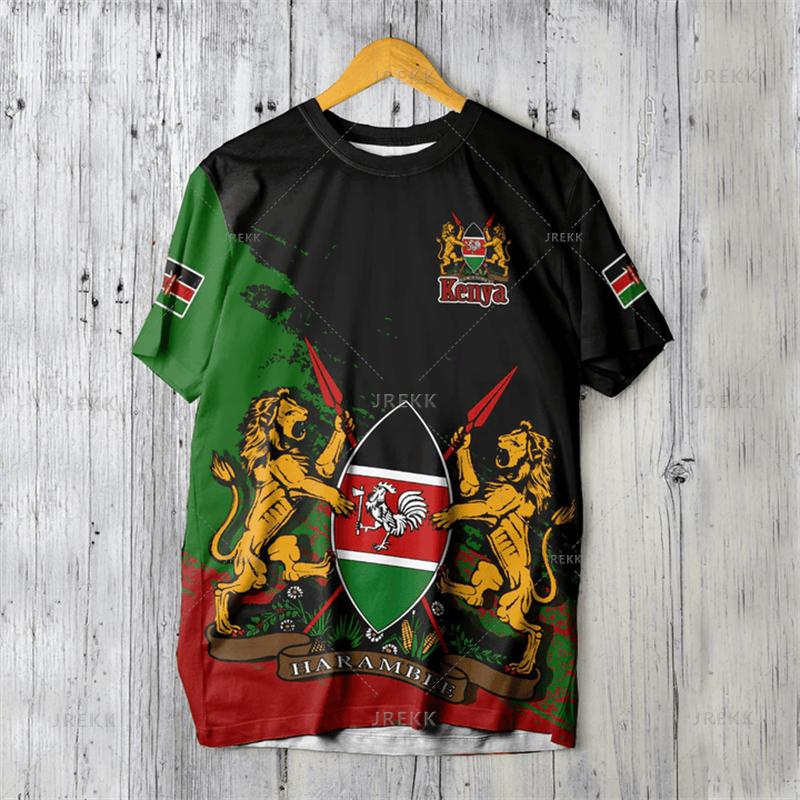 3D Kenya National IndependenceDay Printed T Shirt The Republic-of Kenya Emblem Falg Graphic Short Sleeves Vintage Tee Shirts Top