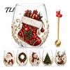 Ensemble de Verres en Verre de Noël Tasse d'Art avec Cuillère, Père Noël Classique Renne Bonhomme de Neige Scintillant pour Cocktails Tumbler Design, Verres de Fête Café