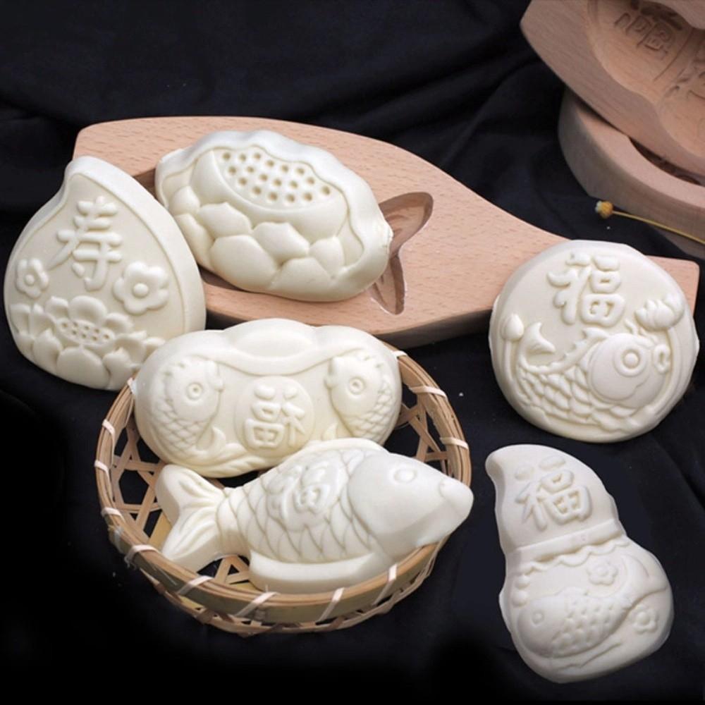 3D Wood Baozi Mold Carved Steamed Stuffed Bun Tool Press Mould Mooncake Molds  Kitchen