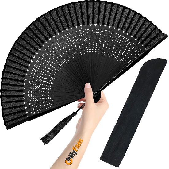 Hand Fan for Women Foldable - Folding Chinese Japanese Vintage Bamboo Silk Fan - Ideal for Hot Flashes, Church, EDM, Festivals, Dancing and Gifts