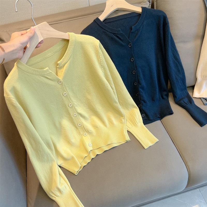 

Korean Style Women s Lightweight Cardigan Sweater - Round Neck, Loose Fit One Size