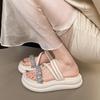 High-end Fashion Versatile Cool Slippers Women's Shoes Summer Rhinestone Outside Sandals Thick-soled One-word Casual Beach Shoes