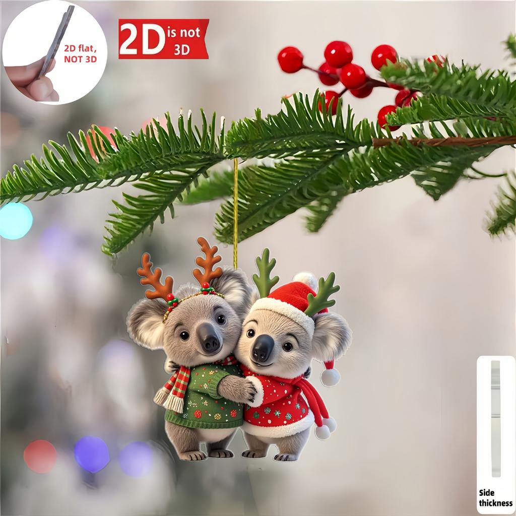 Christmas Animal Series 2D Flat Acrylic Hanging Ornaments for Christmas Party Home Decor Backpack Key Chains Tree Christmas Deco