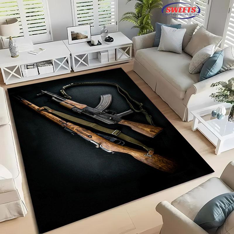 Pistolen-Themenbereichsteppich, Sturmgewehr Pistole Revolver Pistole Teppich für Wohnzimmer Schlafzimmer Sofa Fußmatte Dekor Rutschfeste Bodenmatte Geschenke