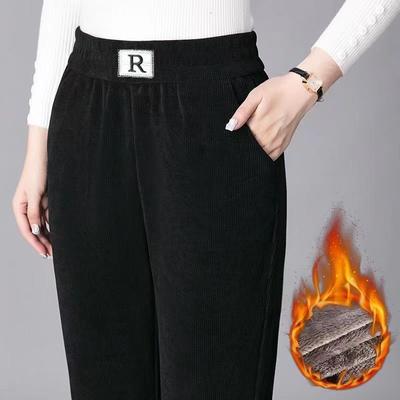 Pantaloni Invernali da Donna in Pile di Agnello a Vita Alta Larghi Taglia Grande Mamma Harlan Dritti Casual