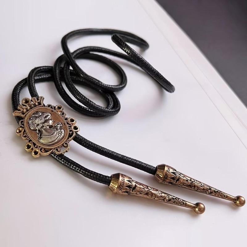 Mens Women American Bolo Tie Western Shirt Collar Necktie Metal Lady Portrait Cowboy Pendant Jewelry Shirt Chain Bowtie