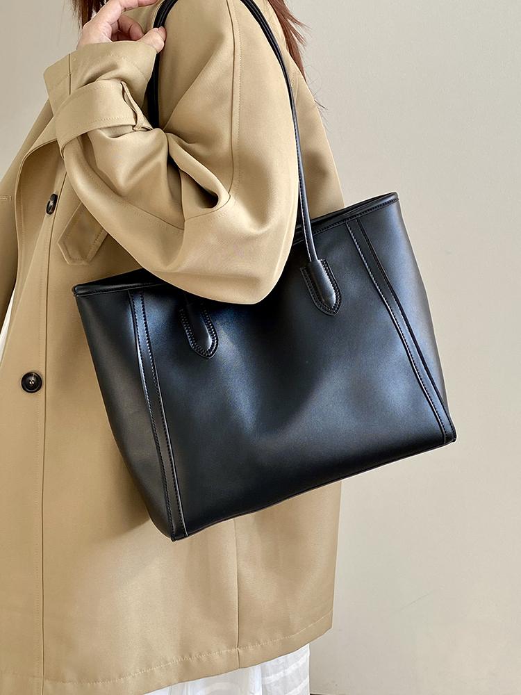 Vintage Commuter Women's Shoulder Bags Large Capacity Solid Color Ladies Travel Tote Bag Simple Design Female Handbags Purse