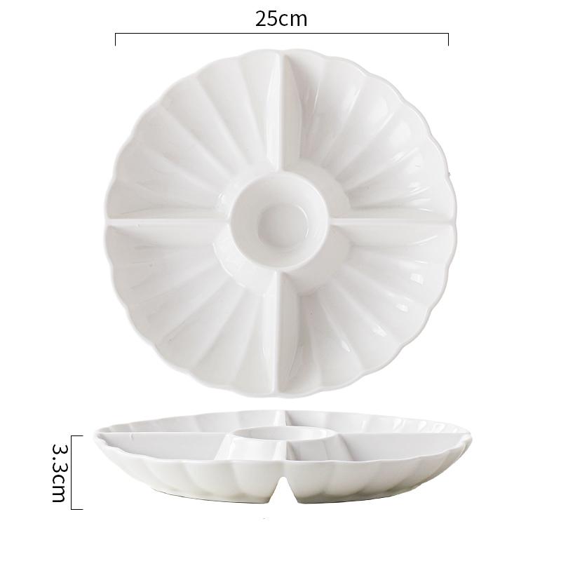 

10-дюймовая керамическая тарелка с золотым ободком для горячего горшка, разделяемая, бытовая, белая, для закусок из сухофруктов, простая посуда для отеля