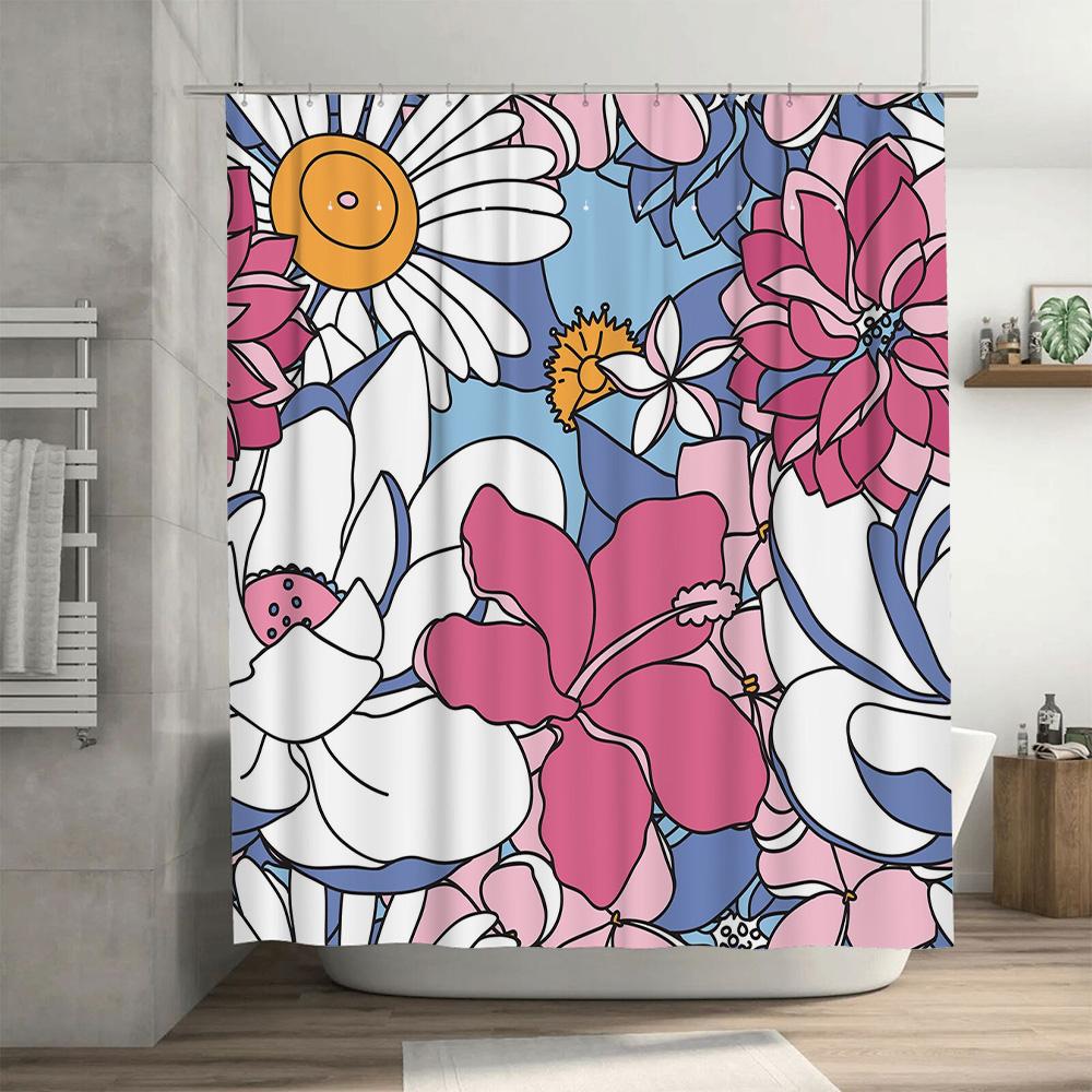 Vintage Floral Print Shower Curtain Set Waterproof Bathroom Decoration for Home Decor