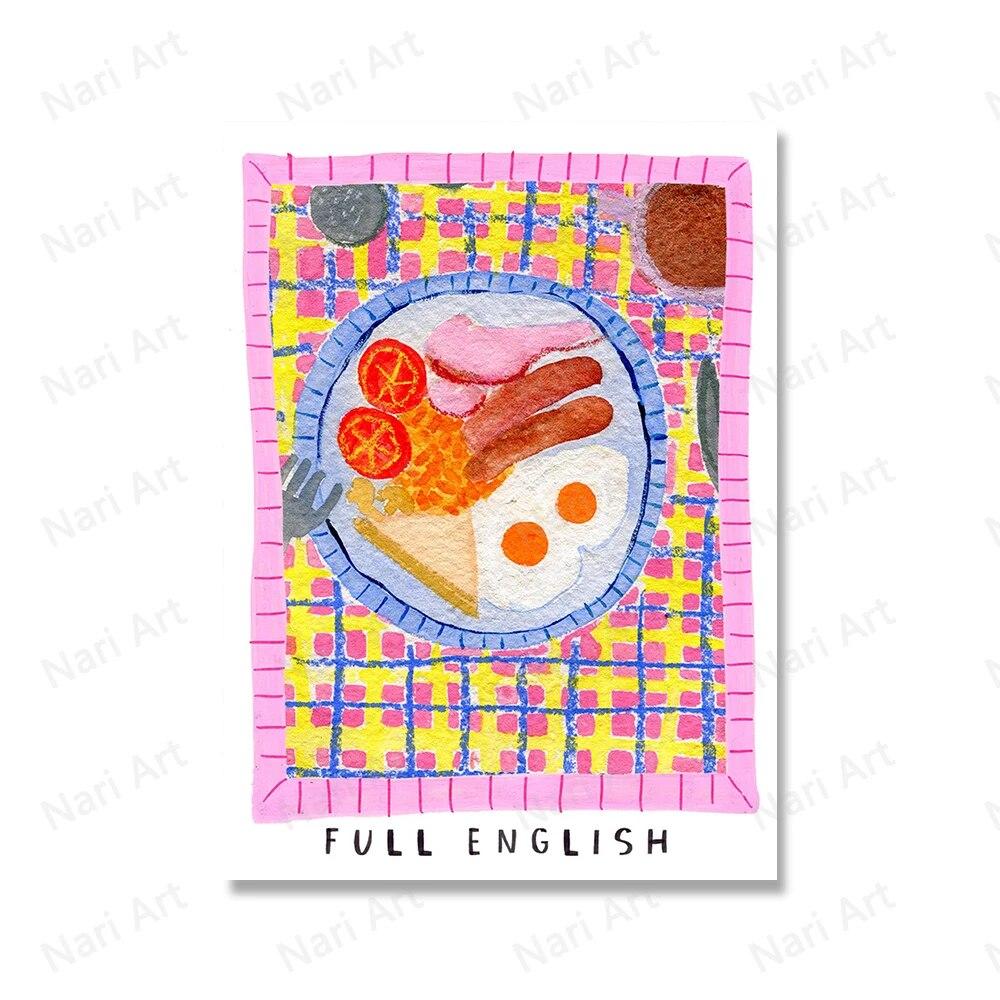 Retro Food Kitchen Prints Café da manhã Barista Pot Frutas Pêssego Pôsteres Arte de parede Pintura em tela Decoração de sala de jantar Imagem sem moldura