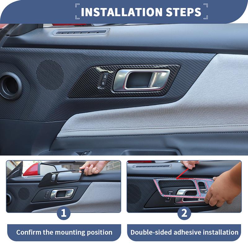  ABS Interior Door Handle Decorative Frame Decoration Cover Sticker Fit For Ford Mustang 2015 Up Interior Accessories
