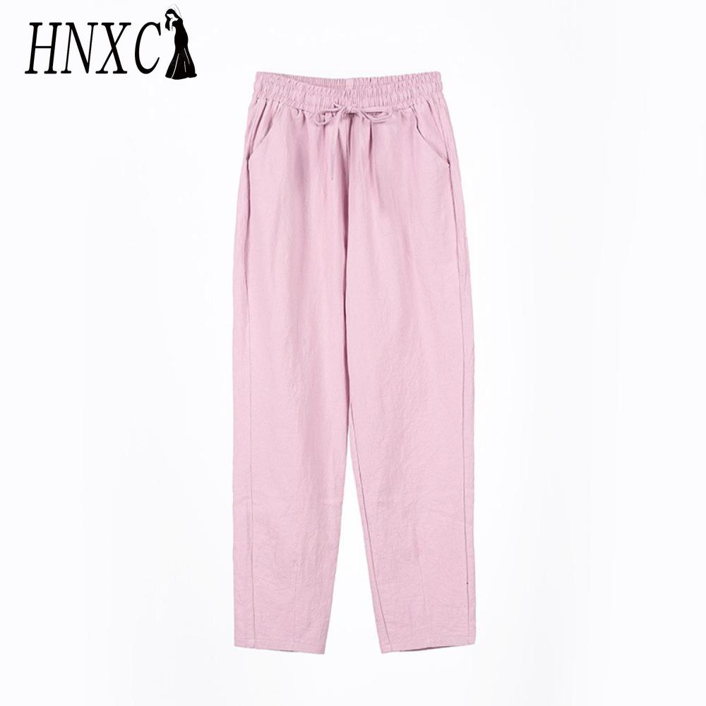 HNXC 9 Color Pure Cotton Nine Point Trousers Spring Summer Slim Straight Loose Casual Pants Women Solid Color Harem Pants