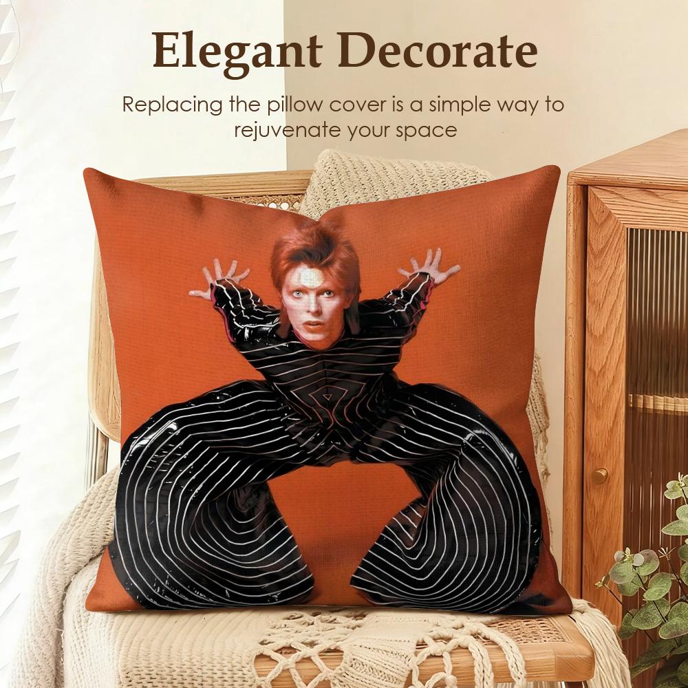 Singer D-David B-Bowie Cushion Cover Natural Linen Organic Fabric Double-Sided Printing Sofa Home Decor Gift Pillow Case