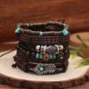 New Wood Bead Beaded Multi-layer Retro Flower Peacock Feather Heart-shaped Hand-woven Set Bracelet