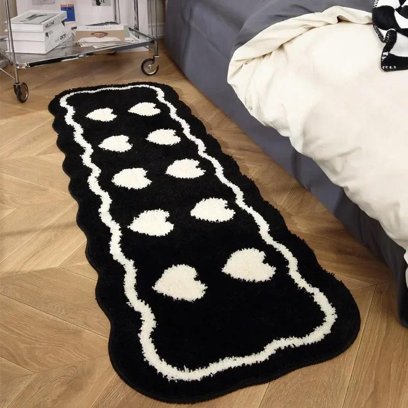 1PC Heart Black & White Rug Door Tuftting Mat Soft Thick Fluffy Tuftted Door Floor Carpet Bathroom Absorbent Toilet Kitchen Rug