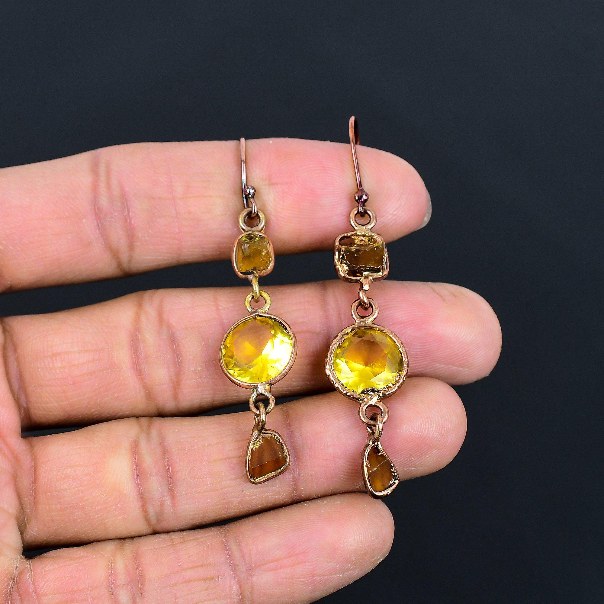 

Citrine Earrings Gemstone Jewelry, Copper Electroformed Earrings, Handmade Jewelry Birthstone Earrings, Gift For Him 2.55 Inches