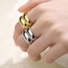 Stainless Steel Double Layer Chunky Ring for Men Women Gold Color Trendy Finger Ring Shiny Jewelry Simple Gift