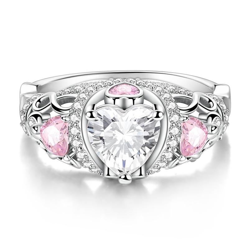 New Design 925 Silver Infinite Pink Zircon Love Heart Shape Ring Finger Rings For Women High Quality Wedding Jewelry Gift